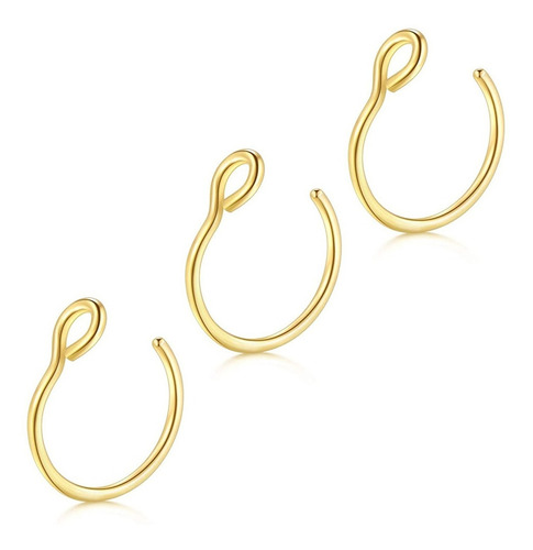 Falso Piercing Sin Fin Argollitas Acero Quirurgico Pack X3 Color Las 3 Doradas