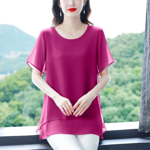Top De Chifón Elegante Para Mujer De Talla Grande