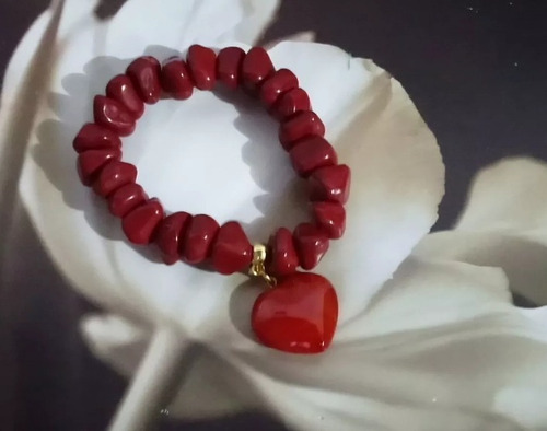 Imagem 2 de 5 de Pulseira De Jaspe Vermelho Pedra Natural Para Boas Energias