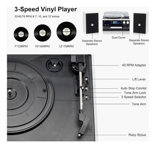 Reproductor De Discos De Vinilo 10 1 2 Altavoces Estér...