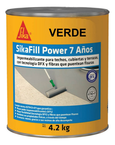 Sikafill Power 7 Años Verde Impermeabilizante X 4.2 Kg