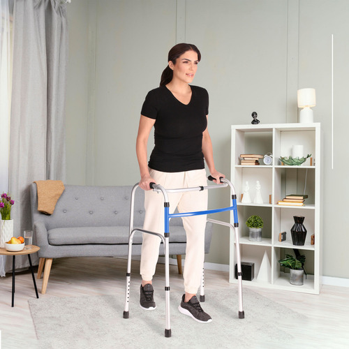 Andadera Para Adultos Fija De Aluminio Andador Plegable Ortopédico Caminador Fijo Ajustable Tikun Color Azul