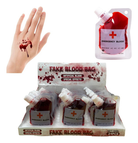 Pack X24 Caja De Sangre Falsa Artificial Maquillaje Hallowen
