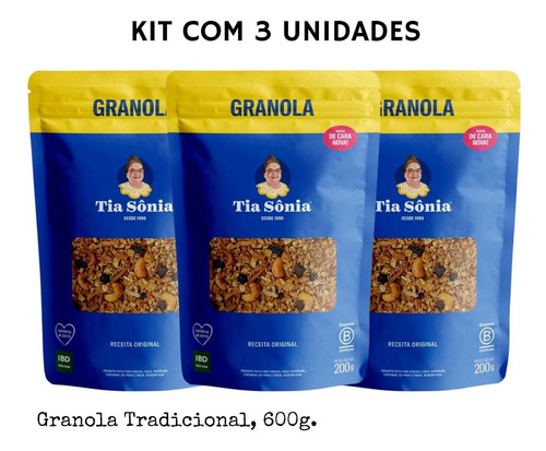 Kit 3 Granola Tradicional Castanha Coco Fruta 600g Tia Sônia