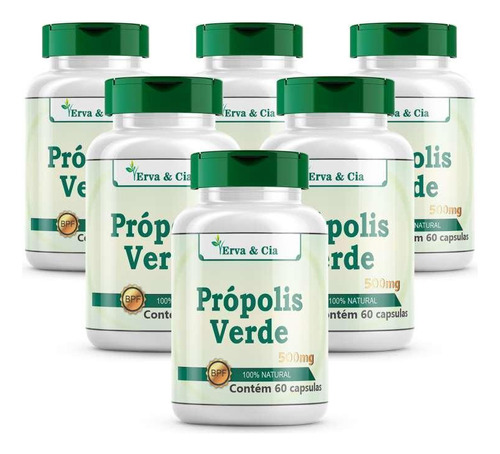 Própolis Verde 360 Cápsulas 500mg 6 Frascos 100% Pura