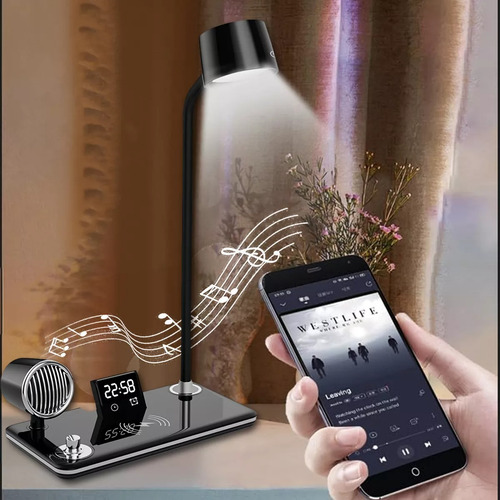 Juoytgxz 4 En 1 Multifuncional Lámpara Led Lampara Bluetooth Cargador Carga Externa De Teléfono Móvil, Reloj De Pantalla, Altavoz Bluetooth, Lámpara De Escritorio Con Protección Para Los Ojos
