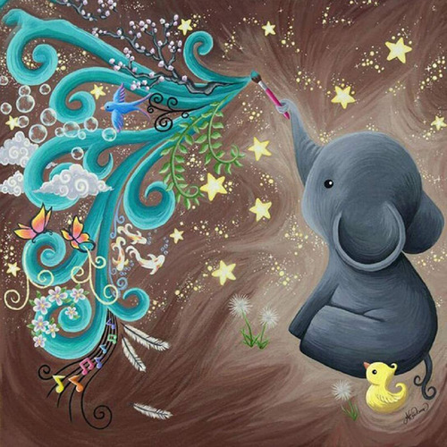 Kit De Pintura Con Diamantes 5d Elefante Infantil 40x30 Cm