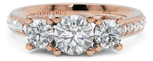 Anel De Noivado 3 Pedras Em Ouro 18k 1,1 Ct Com Moissanites