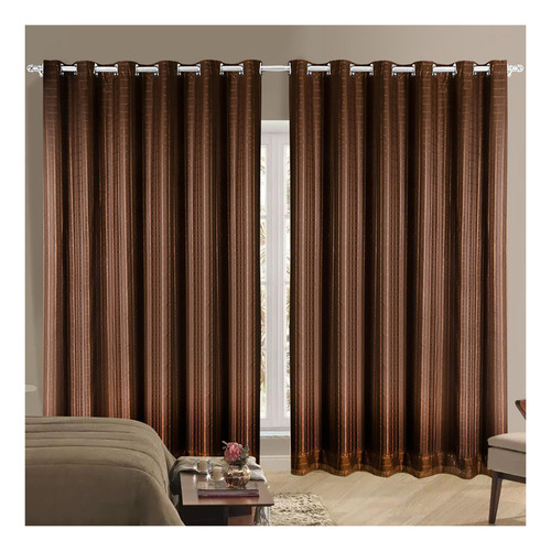 Cortina Corta Luz 2,50x2,20m Blackout Com Voil Xadrez Tabaco