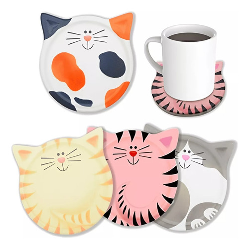 Set 4 Posavasos Decorativos Con Diseños De Gatos Multiuso