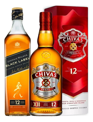 Whisky Johnnie Walker Black 1lt + Chivas Regal 12 Años 1lt.