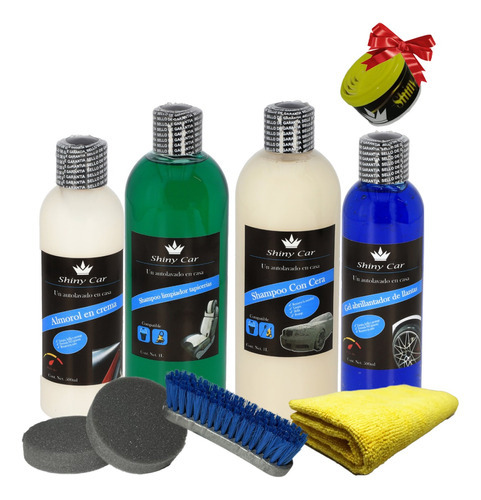 Kit Deluxe Shampoo Cera Apc Tapicerias Almorol Gel Llantas