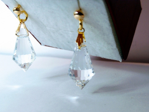 Brinco Cristal Egípcio Gota Multifacetada Folheado Ouro 18k