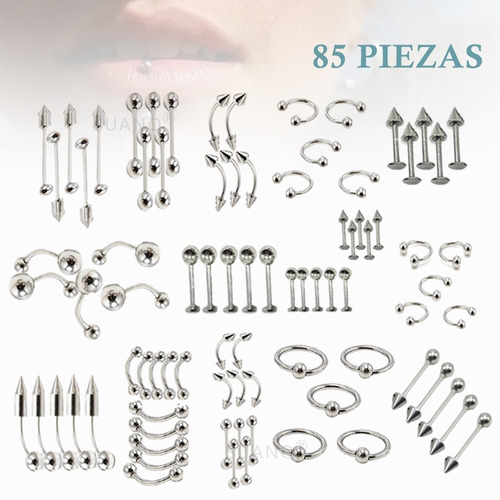 85pcs Cuerpo De Acero Inoxidable Joyería Piercing Nariz Aro