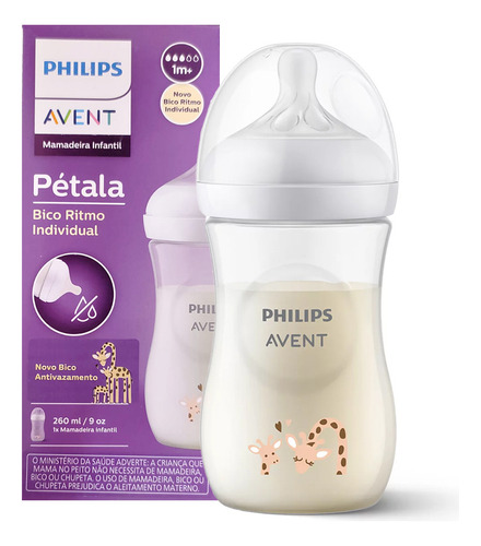 Mamadeira Pétala 3.0 260ml Bico Nº3 Decorada - Philips Avent Cor Girafa