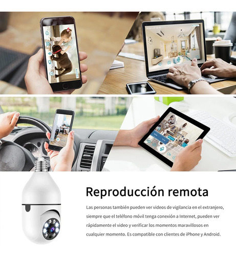 Cámara De Seguridad Wifi 360° 1080p E27 Con Vista De Alarma