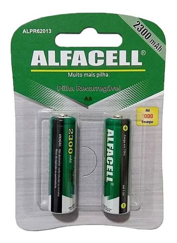 2 Pilhas Recarregáveis Aa Alfacell Tam Pequena 1,2v 2300mah