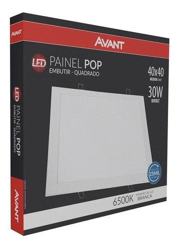 Luminária Plafon Painel Led 30w Embutir 40x40 Branco Frio