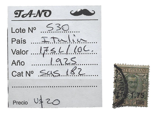 Lote530 Italia 1.75/10 Liras  Año 1925 Sasonne#182 
