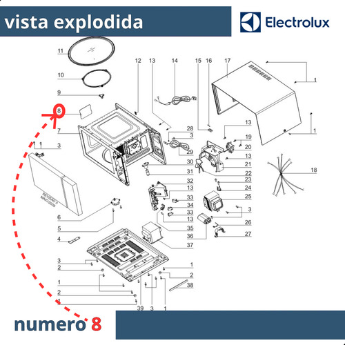 Tampa De Mica Microondas Electrolux Mec41 Me21s Mef41 Me28s