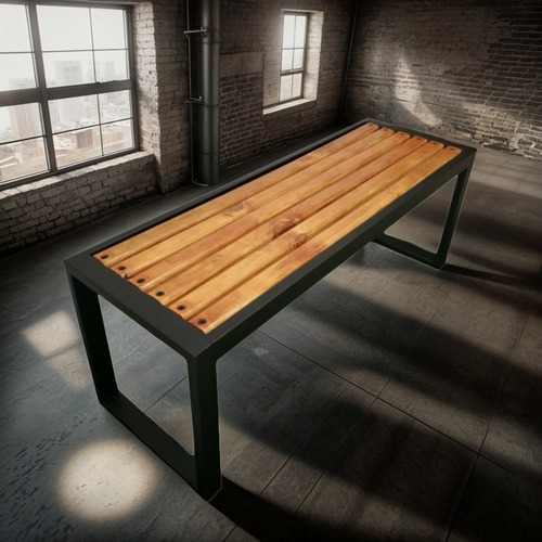 Banca Metal Madera Interior Y Exterior 1.20m Laqueado Negro