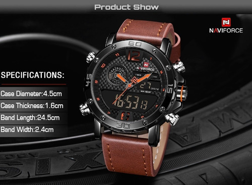 Relógio Masculino Militar Esportivo Naviforce Pulseira Couro