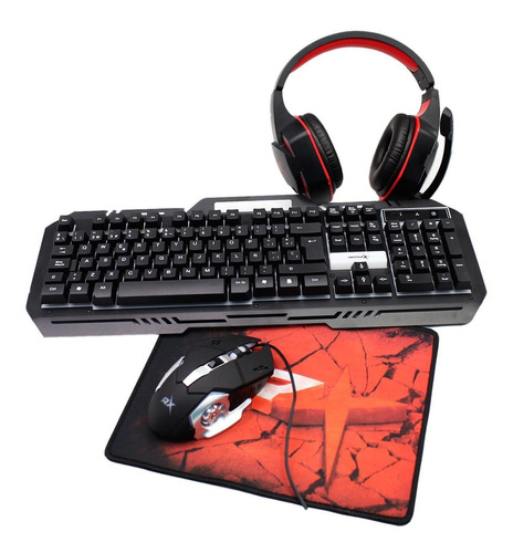 Kit Gamer 4 En 1 Mouse Teclado Pad Audifonos Reptilex Rx0042