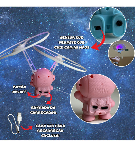 Boneco Astronauta Mini Drone Infantil Voador Luz Brinquedo