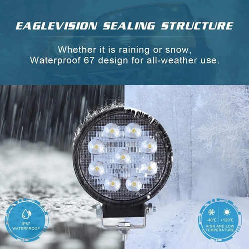 Imagen 6 de 9 de X4 Luces Foco Neblinero Led 27w 4x4 Auto Caminon Redondo