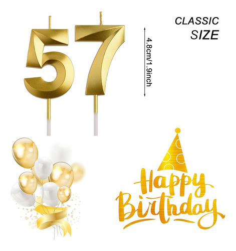 Velas De Cumpleaños Número 57 Y 75, Velas Doradas De Cumplea
