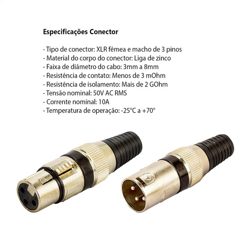 Multicabos Com Conectores Xlr 8 Vias Espaguetado - 8 Metros