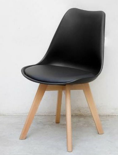 Silla Tulip Madera Y Asiento Alcolchado Escandinava Moderna