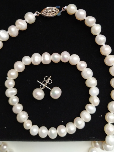 Conjunto Pérolas Akoya: Colar, Pulseira, Brincos + Cx Veludo