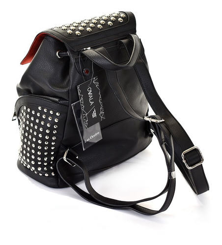 Imagen 5 de 6 de Mochila Mujer Las Oreiro Cuero Sintetico Grande Tachas Dama