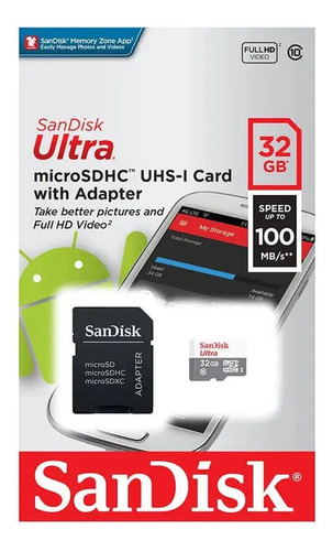 Memoria Flash Sandisk Ultra Microsdhc, Uhs-i, Class10, 32gb