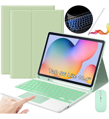 Funda C/teclado Y Mouse P/galaxy Tabs6 Lite 10.4 Verde Claro
