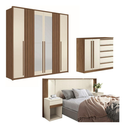 Conjunto Quarto Completo Com Espelho Sydney Jatoba Areia