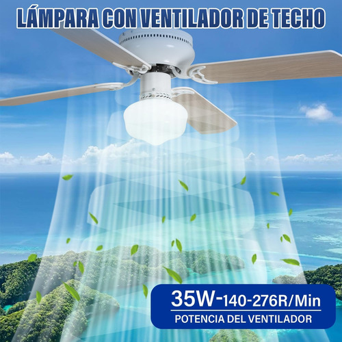 Lampara Ventilador De Techo 2p Abanico 4 Mdf Control Remoto