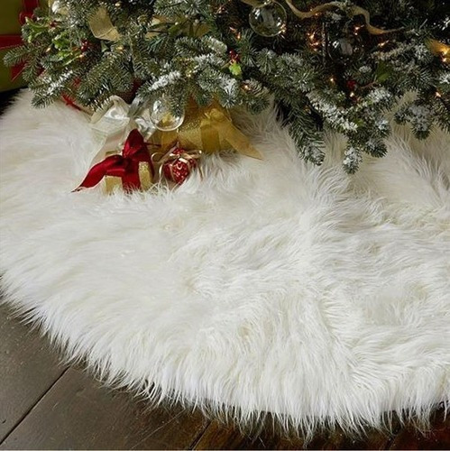 Saia P/ Arvore De Natal Pelúcia Pelo Alto 7cm Branco 90cm