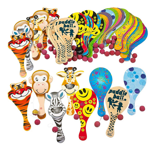 9 Inches Paddle Ball Assortment, 50 Pack - Party Favors...