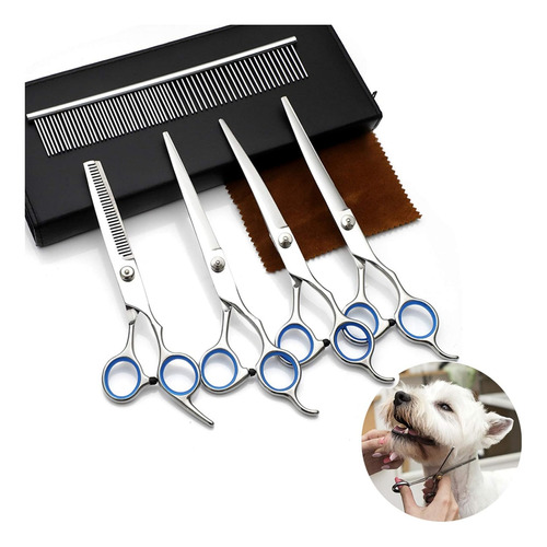 Set De Tijeras Peluquería Canina Perros Corta Pelo 4 Tijeras