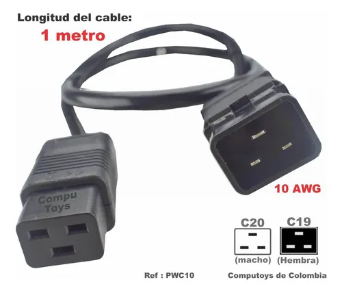 Cable Corriente C20 A C19 Mirada China Corto 1 Mt Computoys