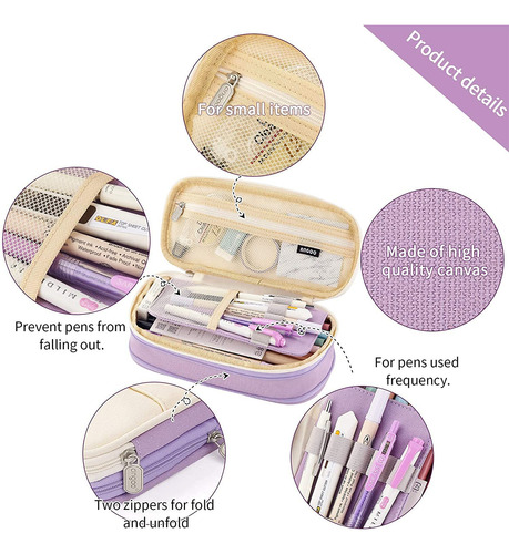 Estuche Para Lápices Gran Capacidad 4 Compartimientos Morado