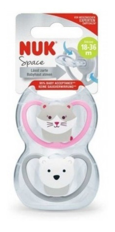 Imagen 2 de 4 de Set 2 Chupetes Bebe Space Nuk 18-36m Gato/oso 739530