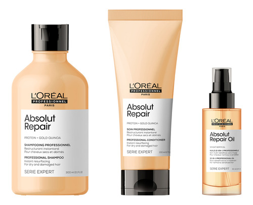 Loreal Absolut Repair Kit Shampoo 300 + Enjuague 200 + Oil