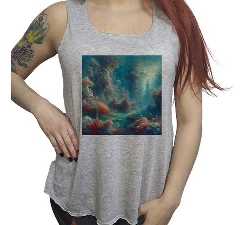 Musculosa Ac Dama Selva Submarina Fantasia Arboles Coral M2