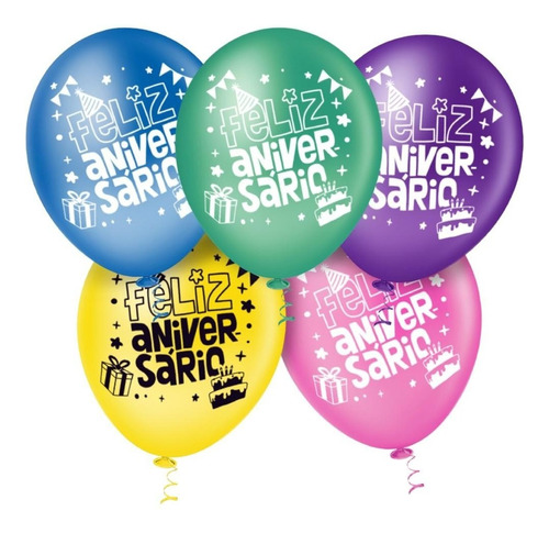 Balão - Bexiga Feliz Aniversário Colorido - 25 Unidades