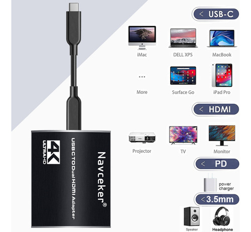 Adaptador Av Digital Au Usb C A Dual Hdmi Dual 4k Para Panta