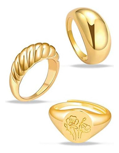 Morotole Juego De 3 Anillos De Oro Grueso Para Mujer Anillos