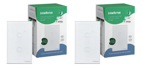 2 Interruptores Smart Inteligente Wi-fi 2 Teclas Ews 1002 Cor Branco
